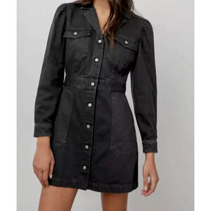 Rails Womens XS Black Denim 4 Pocket Button Up Long Sleeve Shirt Mini Dress